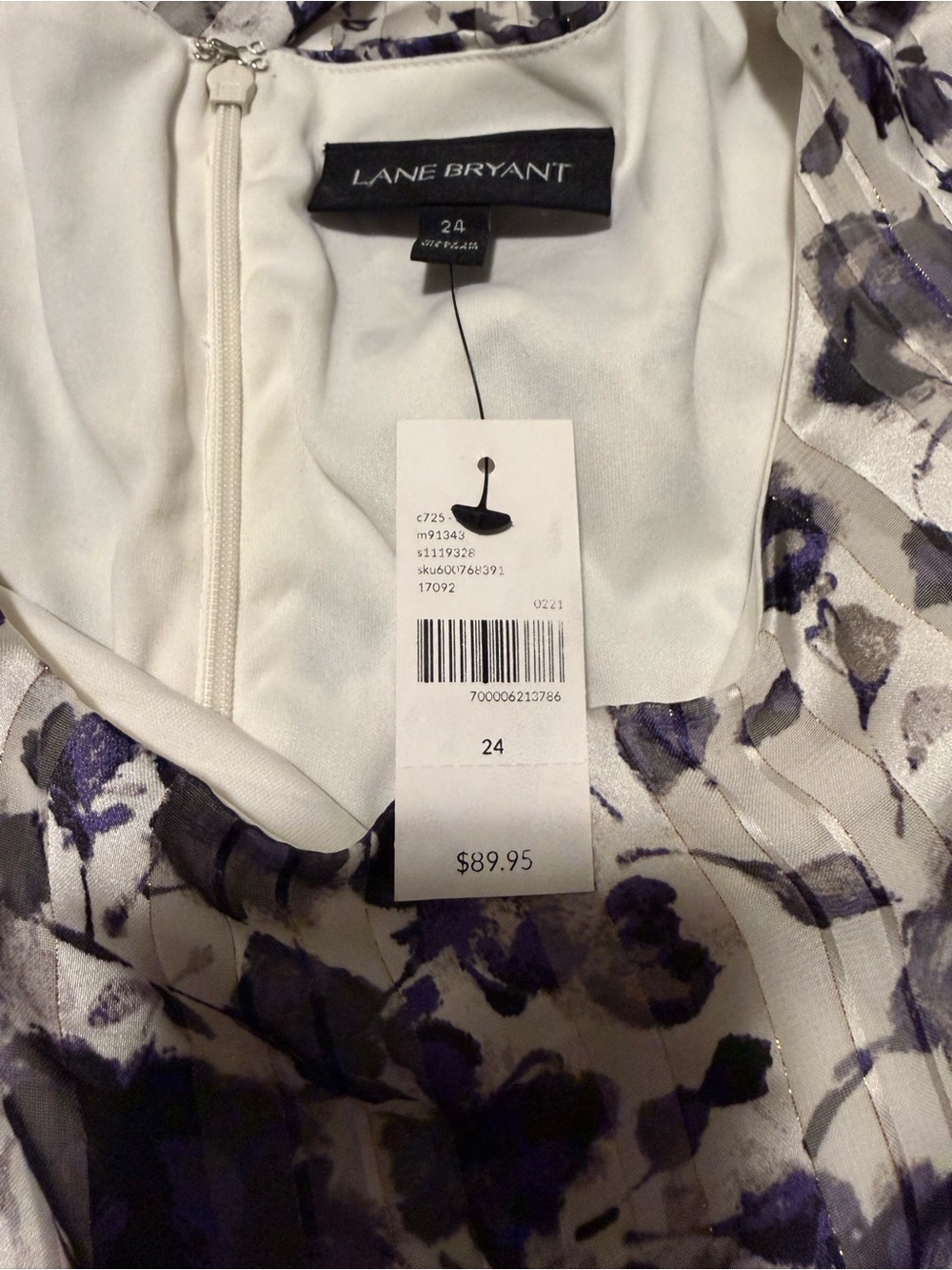 Lane Bryant White and Purple Floral Long Sleeve Midi Dress - Picture 6 of 6